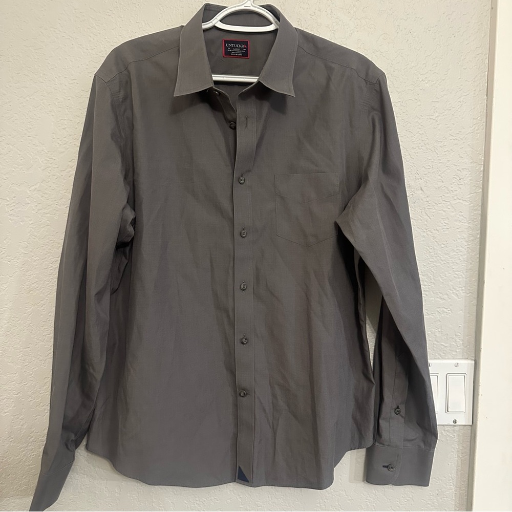 UNTUCKit‎ Men’s Grey Long Sleeve Slim Fit Button Up Shirt Size L